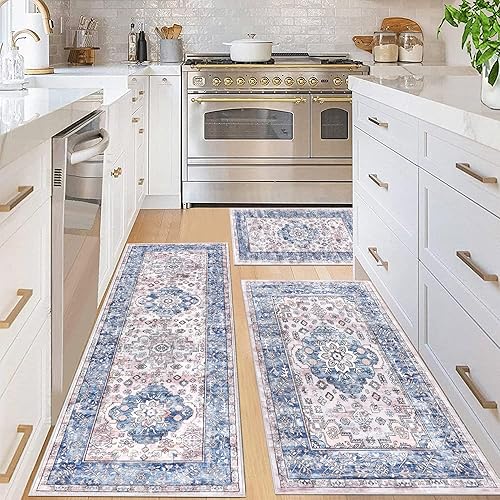 Miniatura 52 de Pauwer Juego de 3 alfombras de cocina antideslizantes y lavables para el suelo, alfombra de pasillo de cocina, alfombra bohemia para fregadero