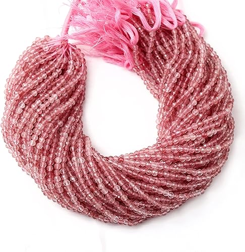 Gems Valley - Cuentas redondas de cuarzo de fresa, cuentas curativas de cuarzo rosa, cuentas facetadas hechas a mano (AMB-5657)