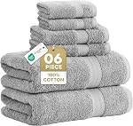 Grey Bath Towels for Bathroom Set - 100% Cotton 6 PC Towels Set, Highly Absorbent Bathroom Towel Set, 2 Gray Bath Towels, 2 Hand Grey Towels, 2 Wash Cloths for Your Body and face-Grey Bath Towels Set