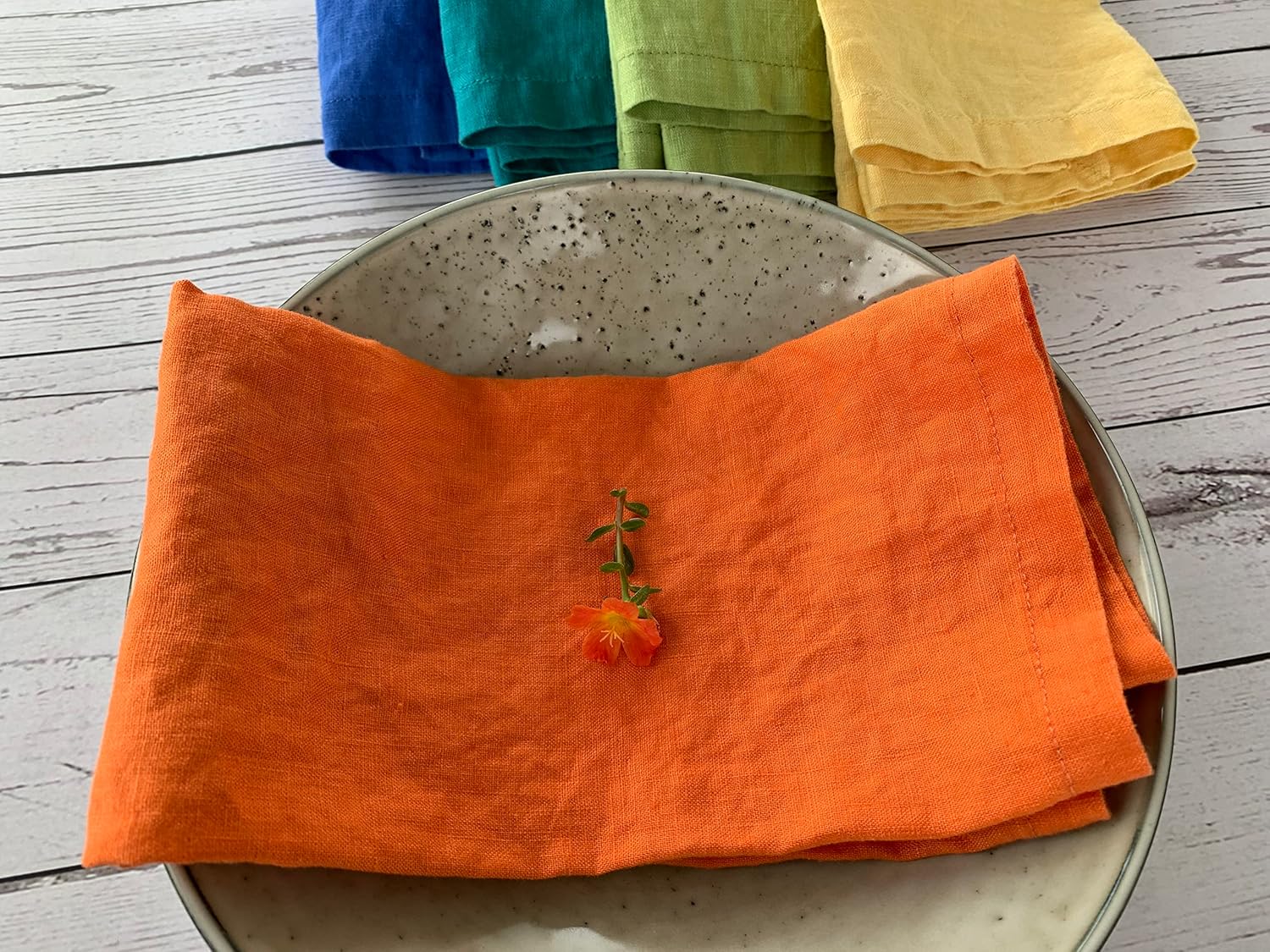 Linen Napkins –100% French Flax – Stonewashed Pure Linen Cloth Napkins - Size 18 Inch x 18 Inch – Set of 4, Tropics (Tropical Orange)