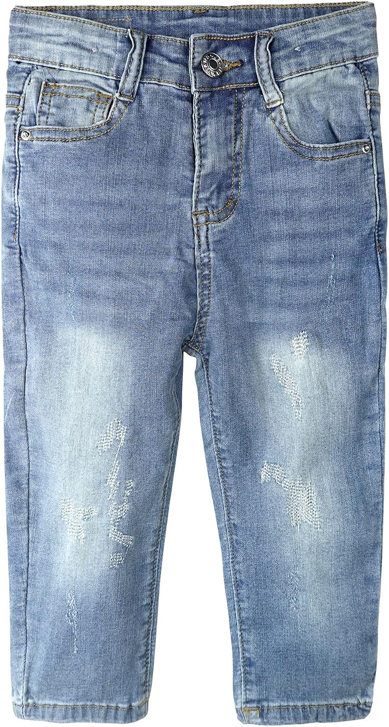 Little Kid Casual Jeans Elastic Band Inside Ripped Denim Pants