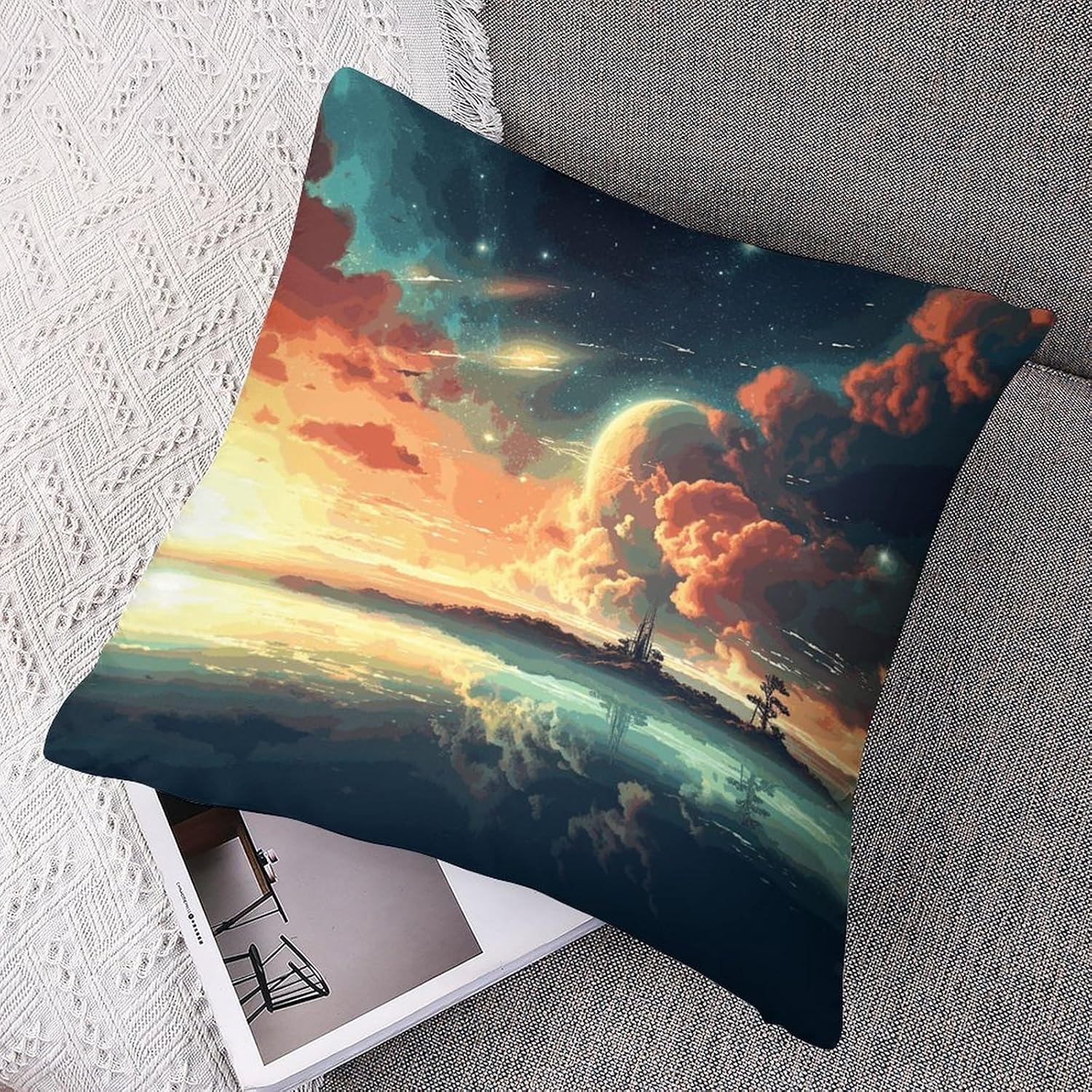 2 Packs Decorative Throw Pillow Covers 12"x12" Square Pillowcase Covers Anime Sky Modern Farmhouse Soft Cushion Cover for Couch Bed Living Room Home Decor Pillow Case image 2