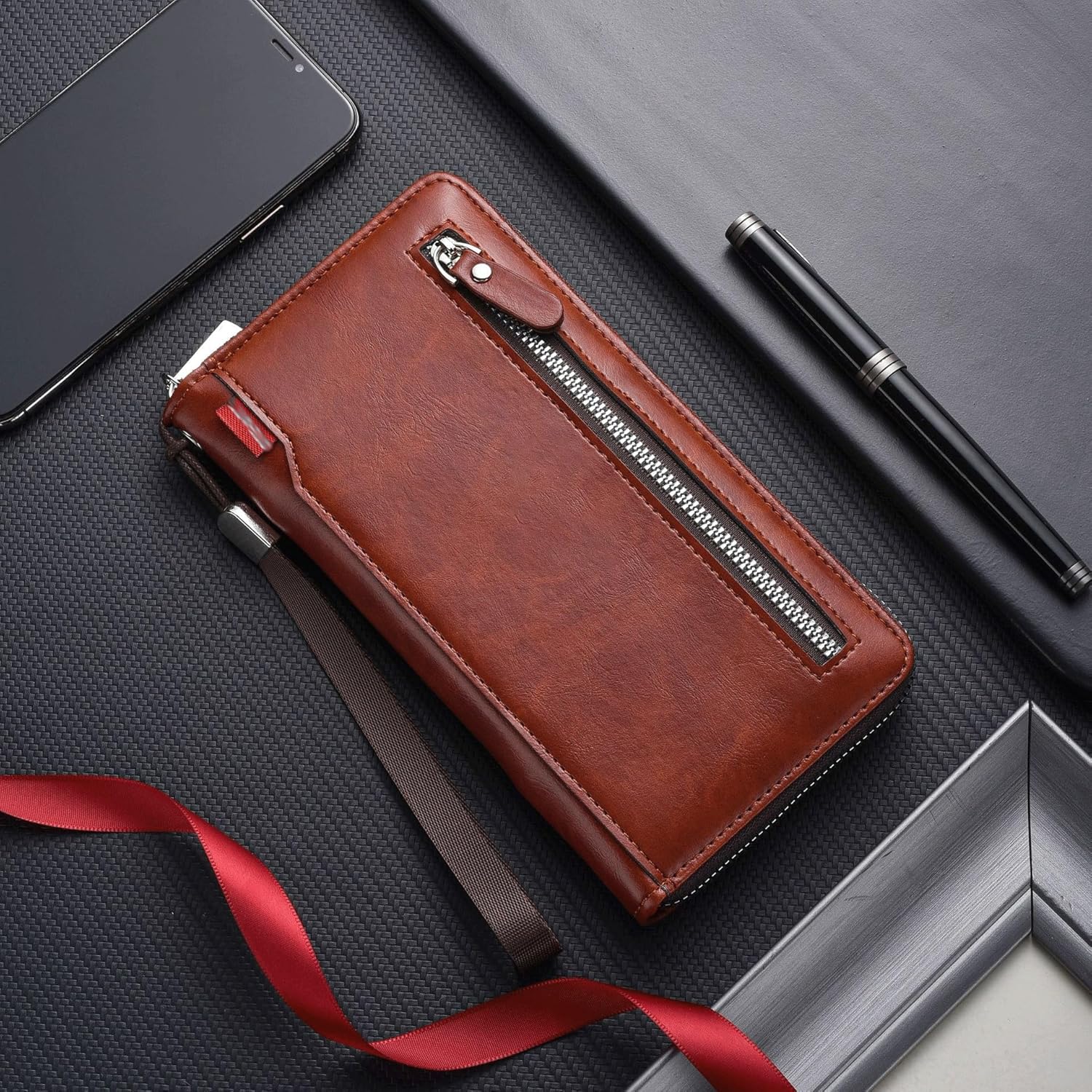VIDI Pu Leather Long Wallet Men's Zipper Large Capacity