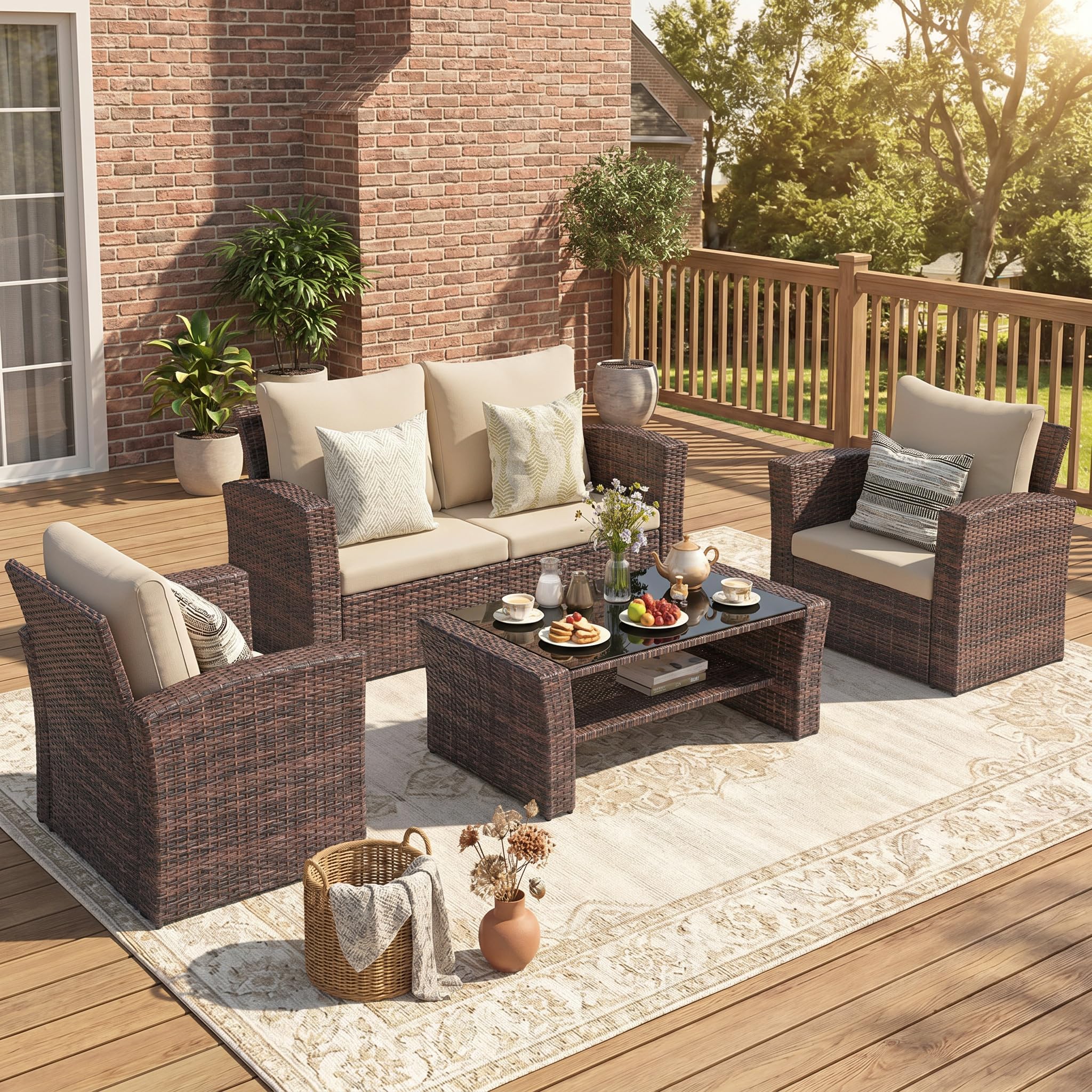 Wisteria Lane Patio Furniture Set, Wicker Outdoor Furniture for All Weather