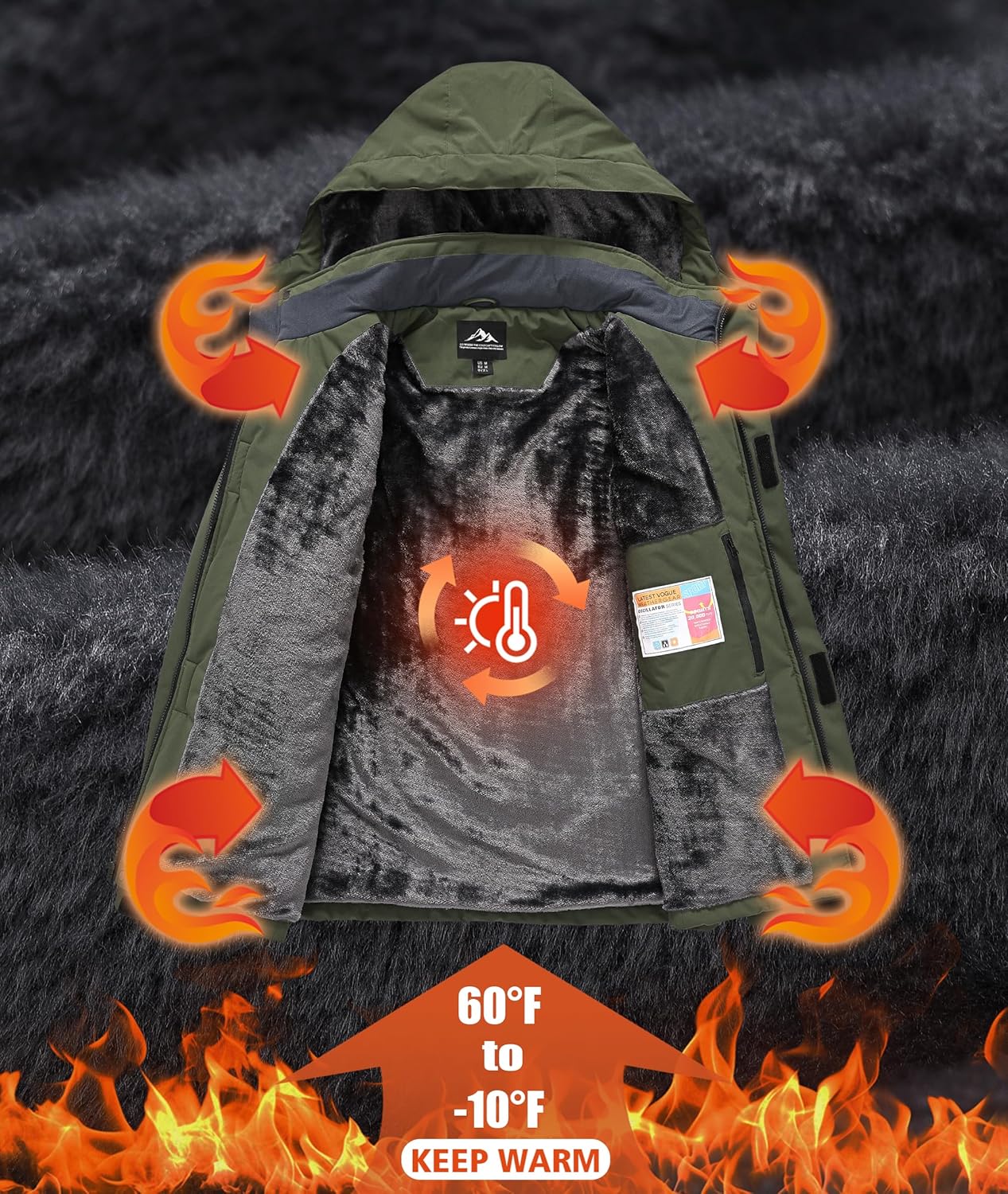 Mens Winter Snow Jacket Waterproof Ski Jackets Snowboard Rain Warm Coat Insulated Hood Fleece Lined - Image 3