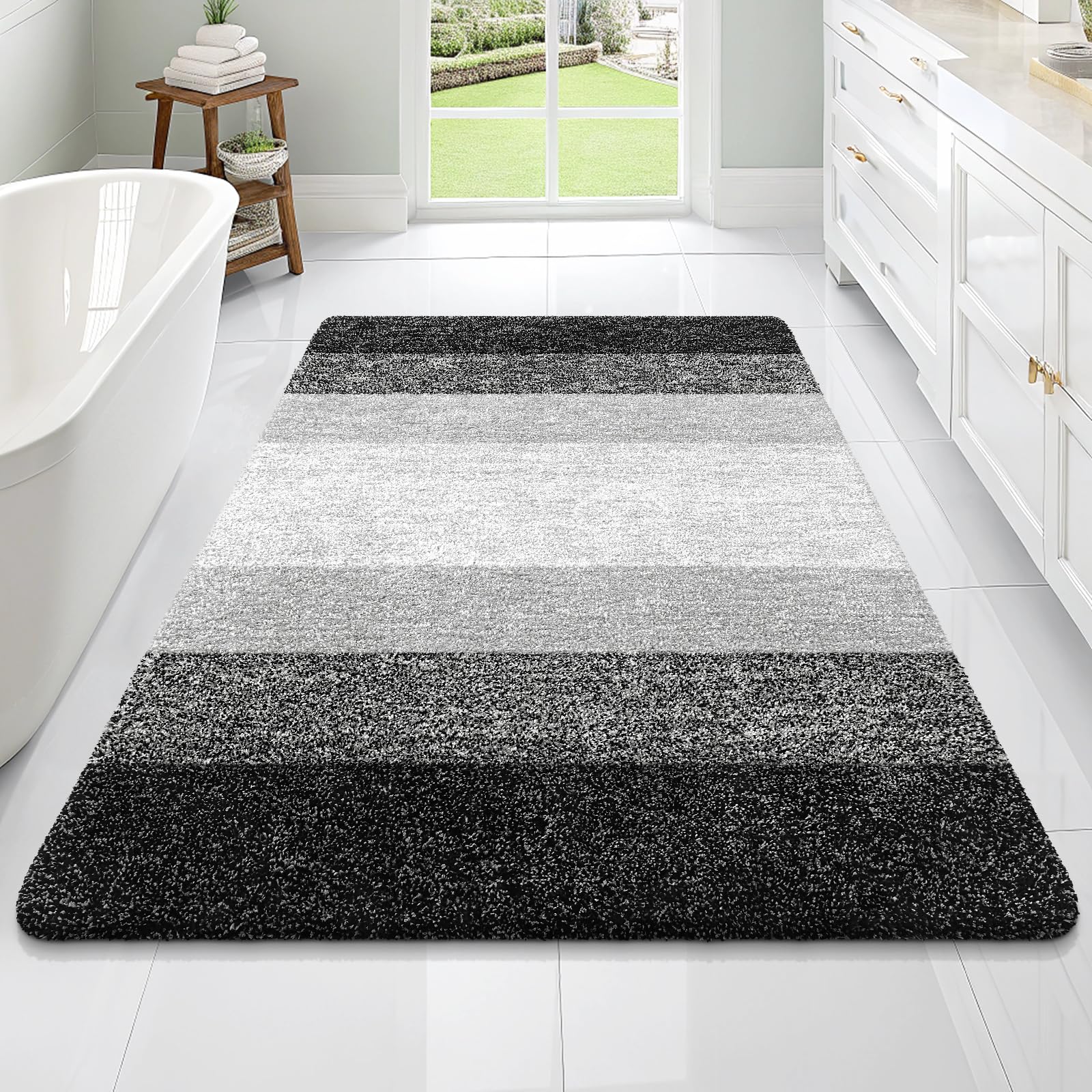 OLANLY Large Bathroom Rugs Mat 70x46, Extra Soft Absorbent Microfiber Bath Rugs, Rubber Backing, Quick Dry, Machine Washable Bath Mats for Bathroom Floor, Tub and Shower, Home Decor Accessories, Black | Black, Non-Slip Quick-Drying Rubber Backing, Washable Plush Bath Mat for Floor, Tub and Shower, Home Decor Accessories
