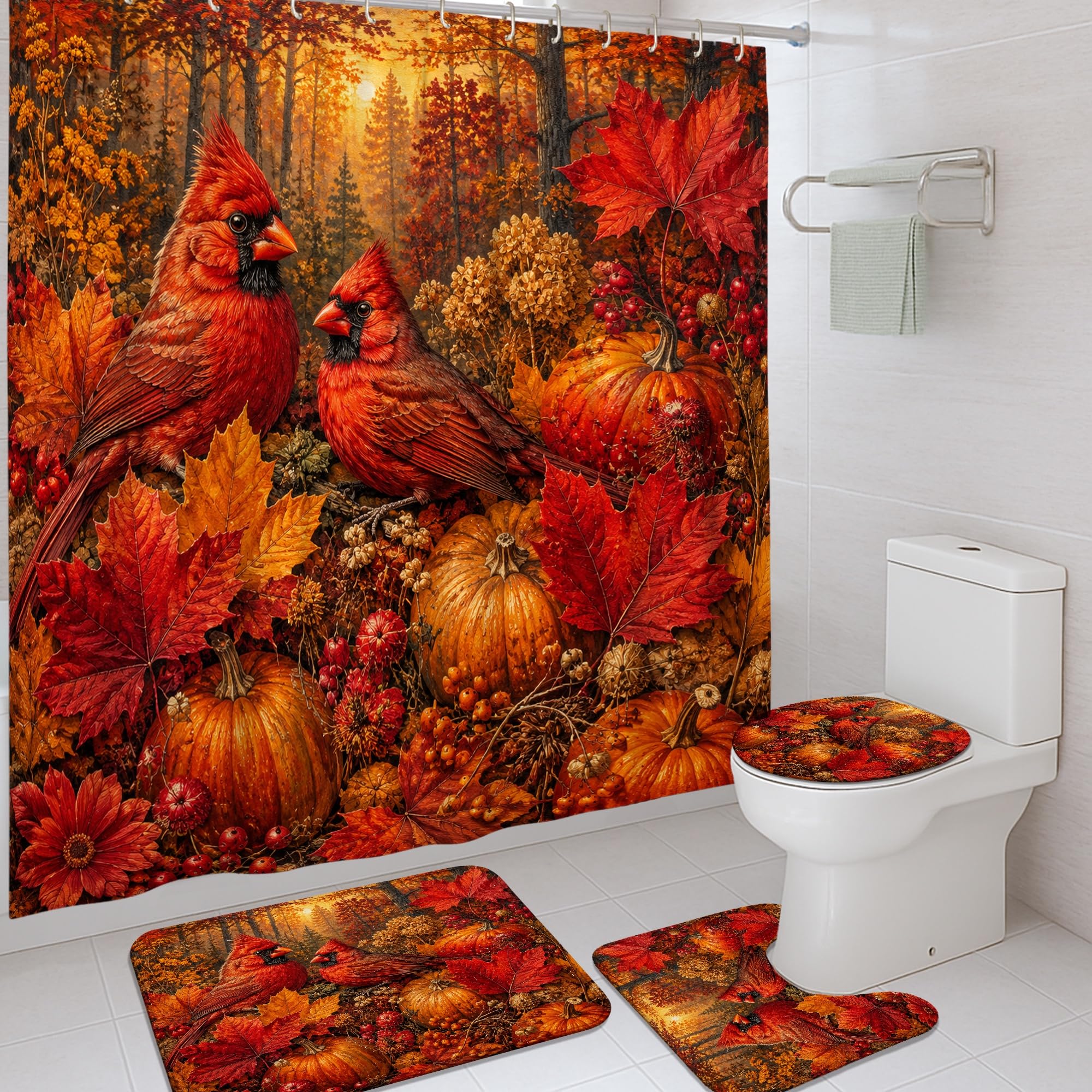 Ensemble de rideaux de douche cardinaux en tissu polyester épais et imprimés nature