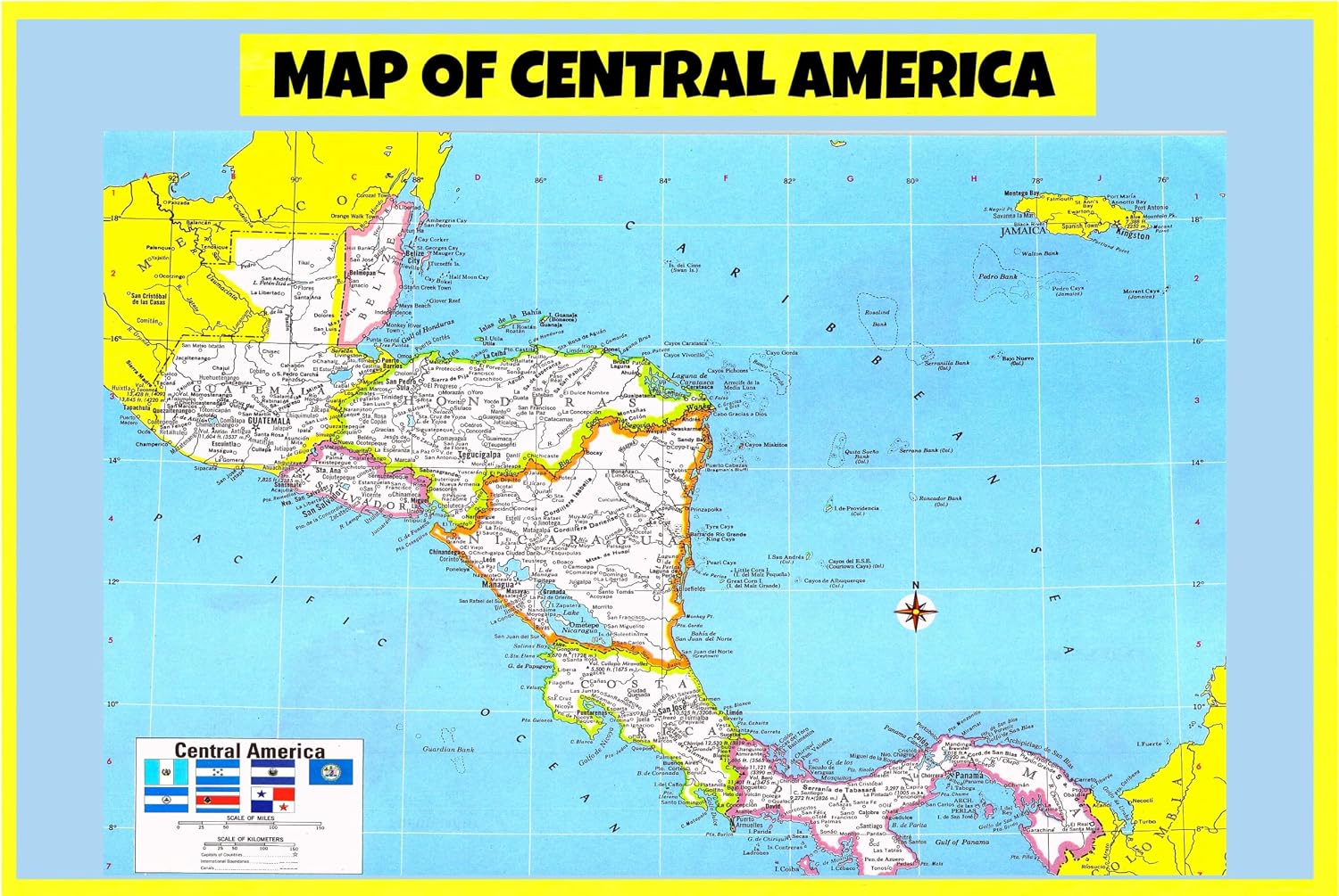 Map of Central America 24x36 - Laminated Wall Map Poster Print Perfect ...