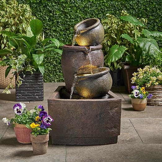 3 Tier Outdoor Water Fountain Rustic MultiBrown, Faux