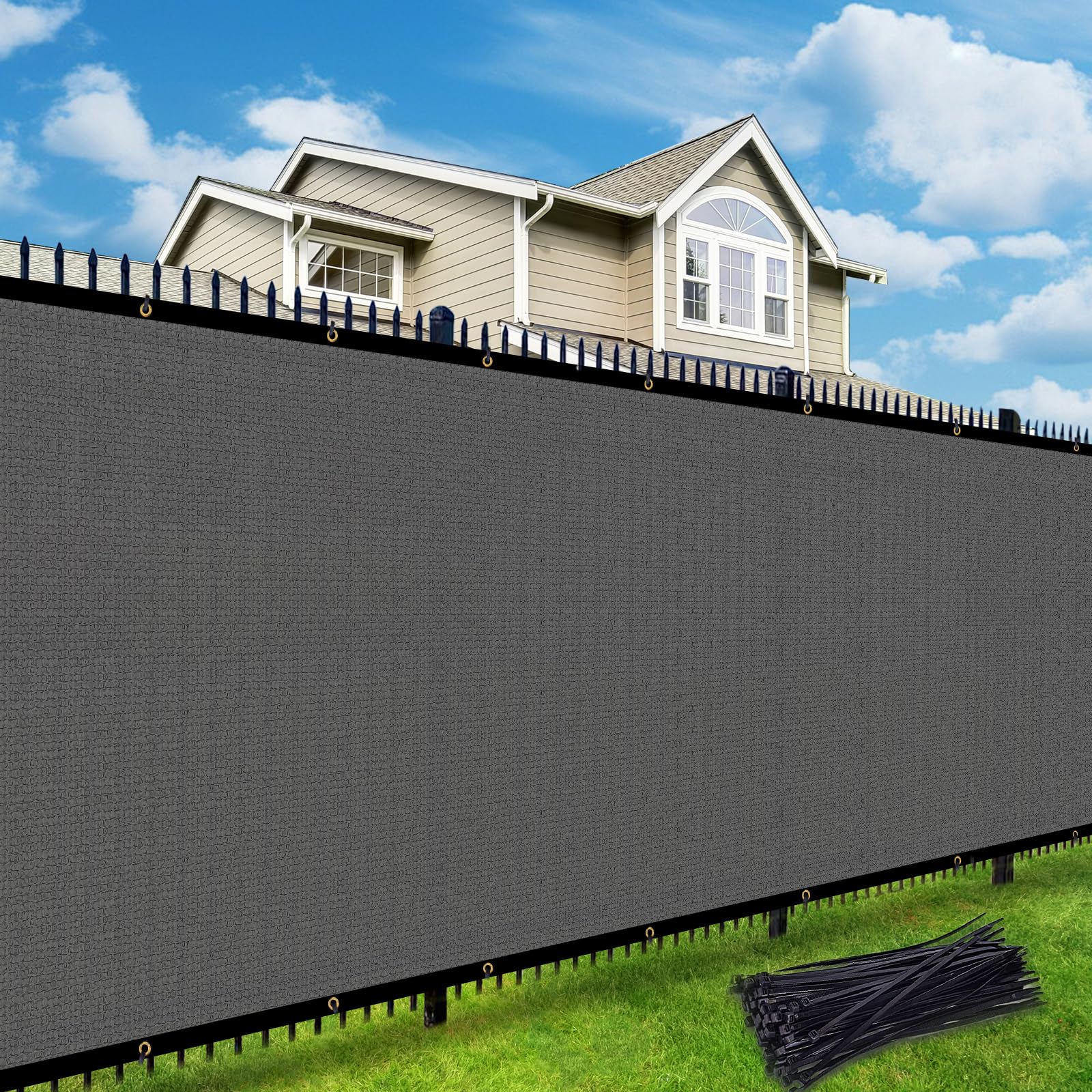 UPGRADE Privacy Fence Screen 90% Visual Blockage 4'x8' Dark Grey Outdoor 170 GSM Mesh Panels for Deck,Balcony,Backyard,Patio with Zip Ties,Customized，A495