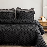 Vista 8 de Juego de funda de edredón copetuda, funda de edredón suave y transpirable con cierre de cremallera, ropa de cama bohemia bordada con volantes