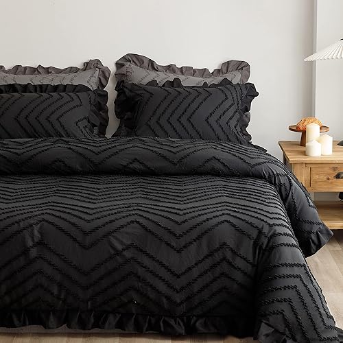 Miniatura 8 de Juego de funda de edredón copetuda, funda de edredón suave y transpirable con cierre de cremallera, ropa de cama bohemia bordada, color azul, 68 x