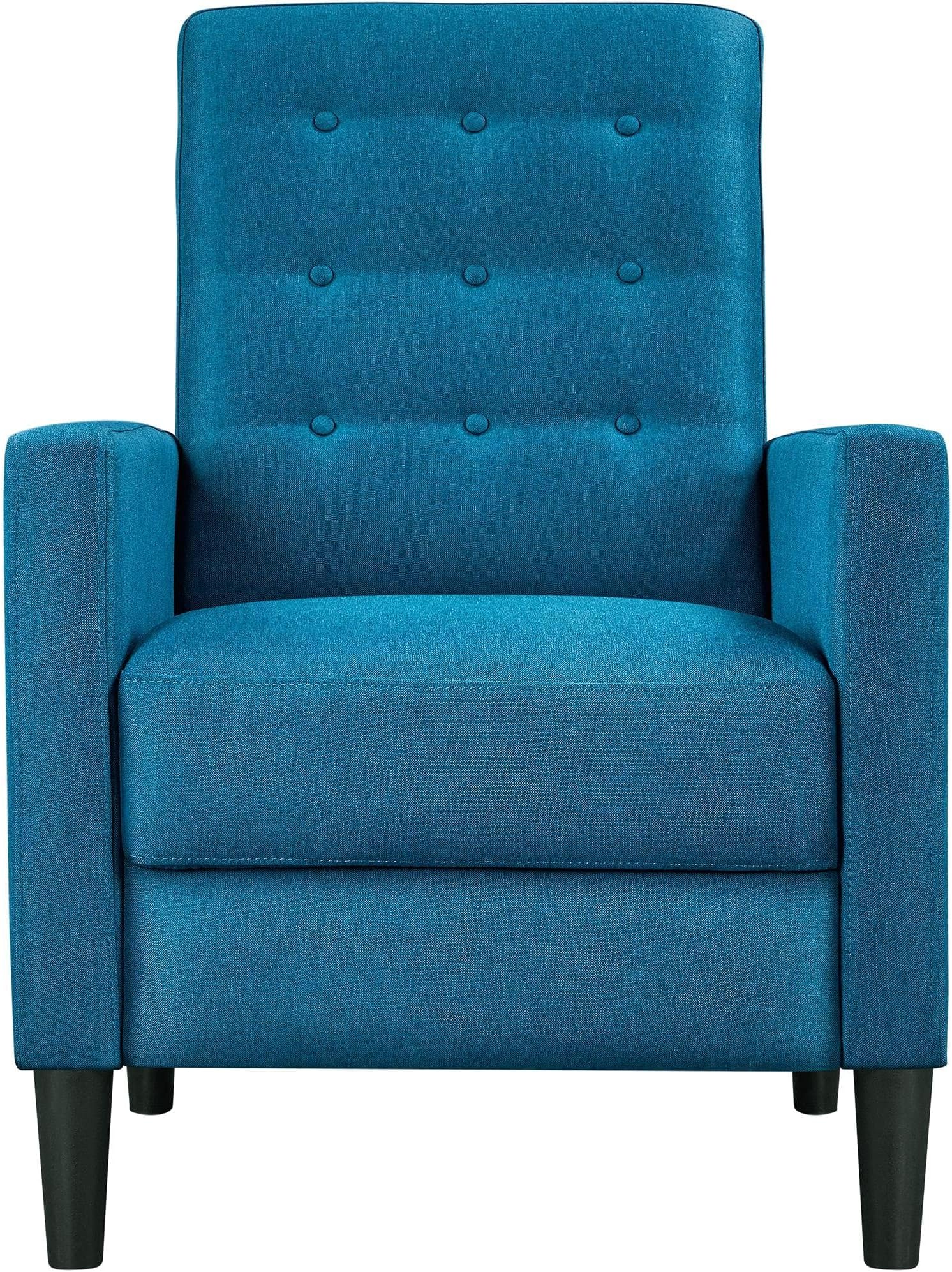 Yaheetech Blue Fabric Recliner Armchair Adjustable Reclining Chair Upholstered Single Sofa Armchair with Soft Padded Seat for Living Room Bedroom