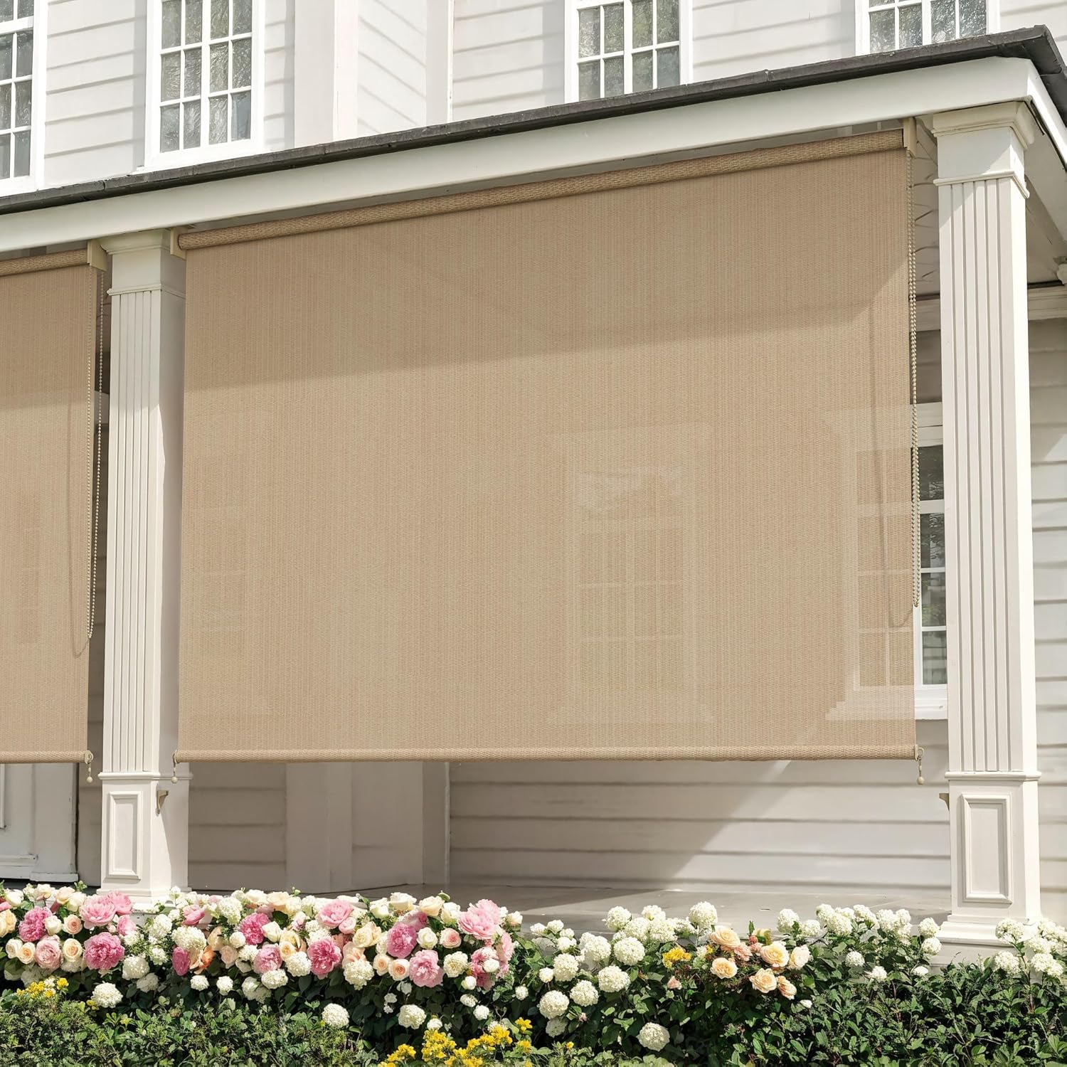 VICLLAX 108 inch Wide Outdoor Roller Shade for Patio, Patio Roll Up Sun Shade with Cord for Outdoor Porch Blinds, Wheat