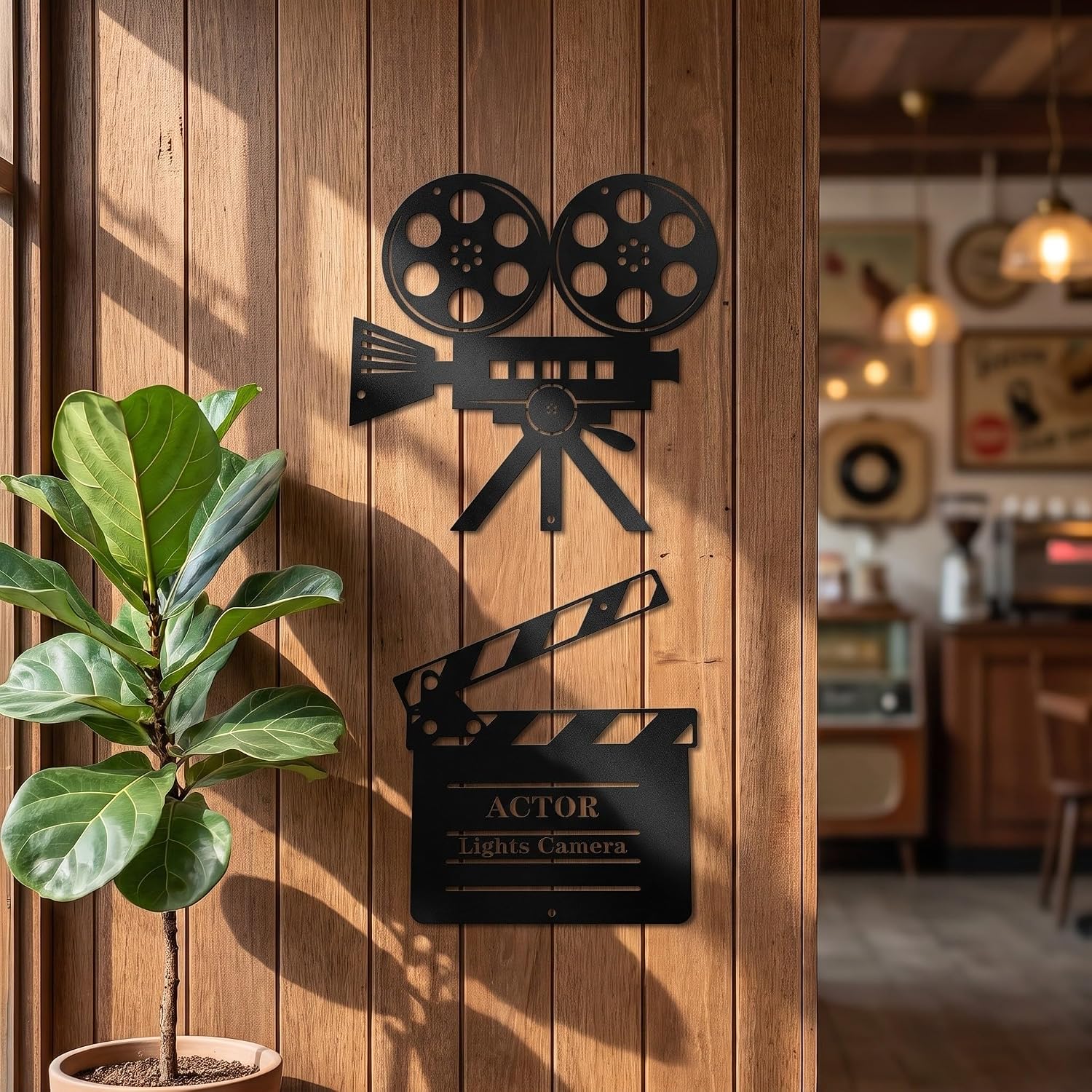 Vintage Movie Projector Black 2pcs Wall Decor Iron Hanging Sign image 4
