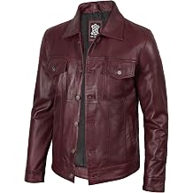 Blingsoul Mens Leather Jacket Real Full-Grain Lambskin Trucker Jacket for Men