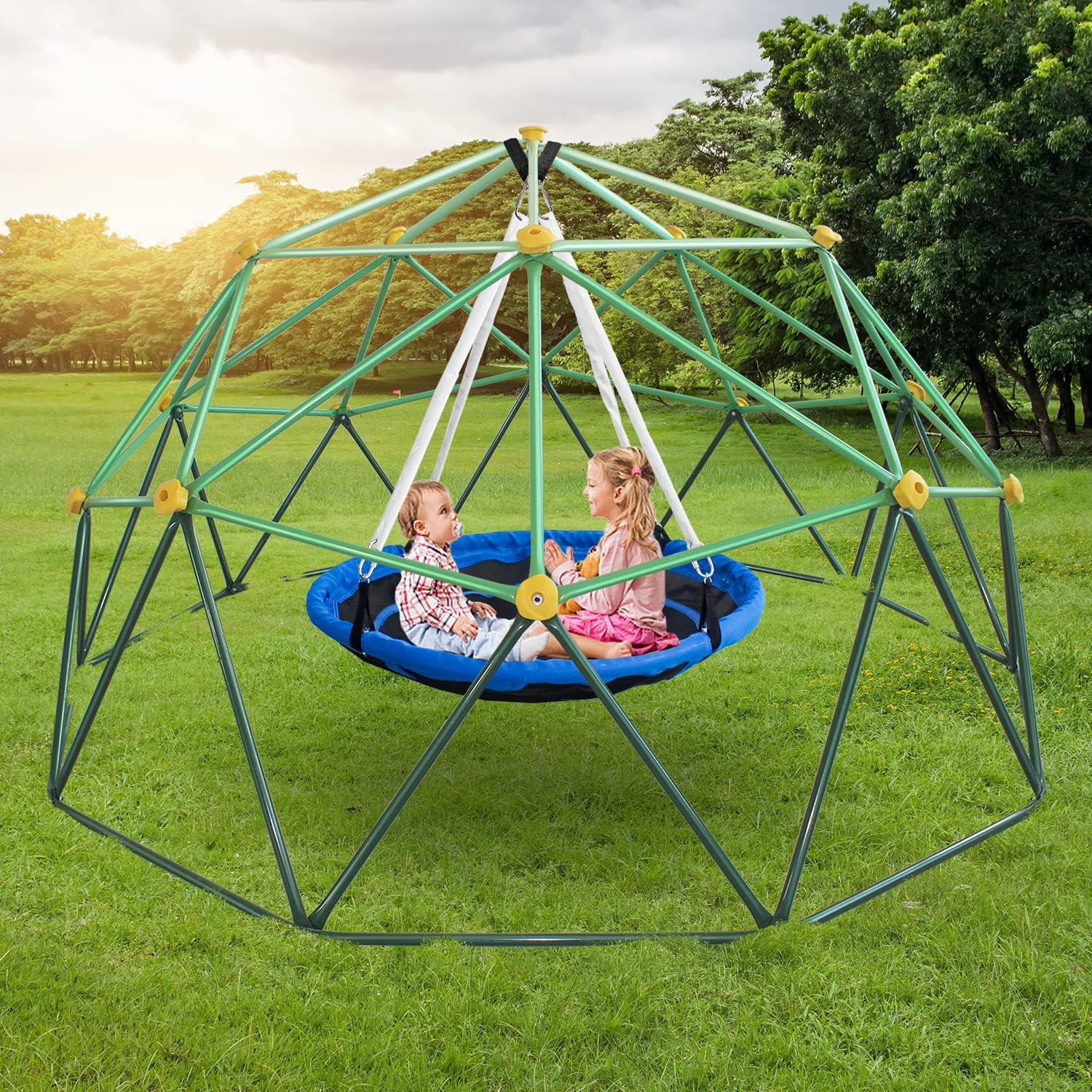 JYGOPLA 10ft Climbing Dome with Saucer Swing, Geometric Dome Climber Play Center with Rust & Uv Resistant , Supporting 1000lbs, Kids Jungle Gym Playground Indoor/Outdoor with Much Easier Assembly : Toys & Games
