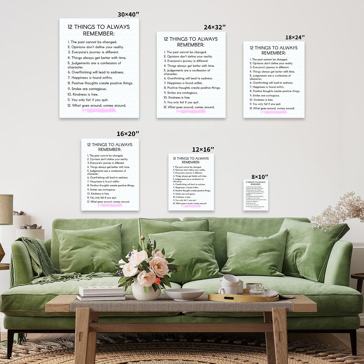 Poster Master 12 Things To Always Remember Canvas - Motivational Print - Positive Quote Art - Gift for Men & Women - Inspiring Wall Decor for Bedroom, Living Room, or Office - 8x10 STRETCHED Canvas