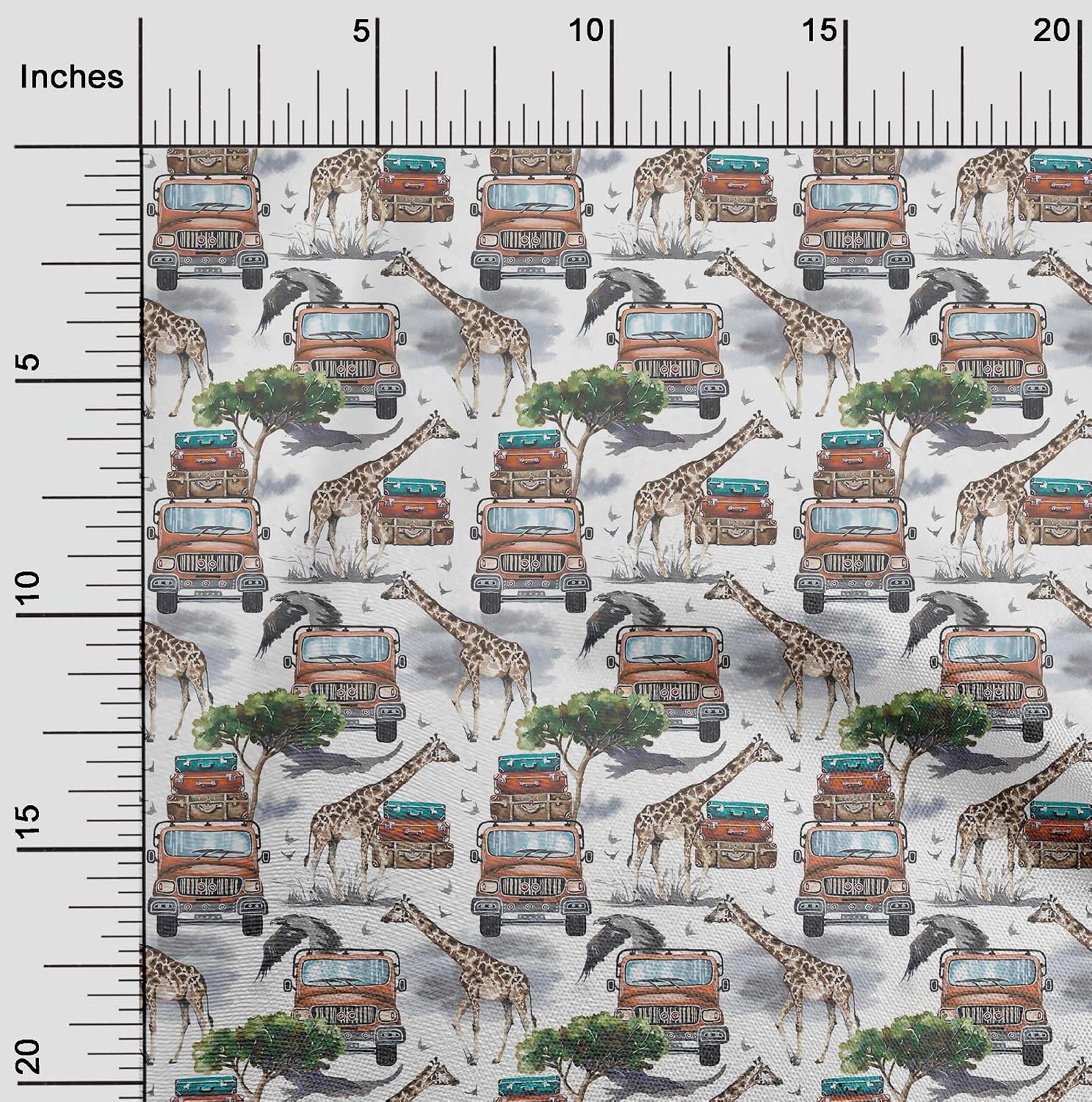oneOone Cotton Flex White Fabric Kids Safari Print Dress Material Fabric Print Fabric By The Yard 40 Inch Wide