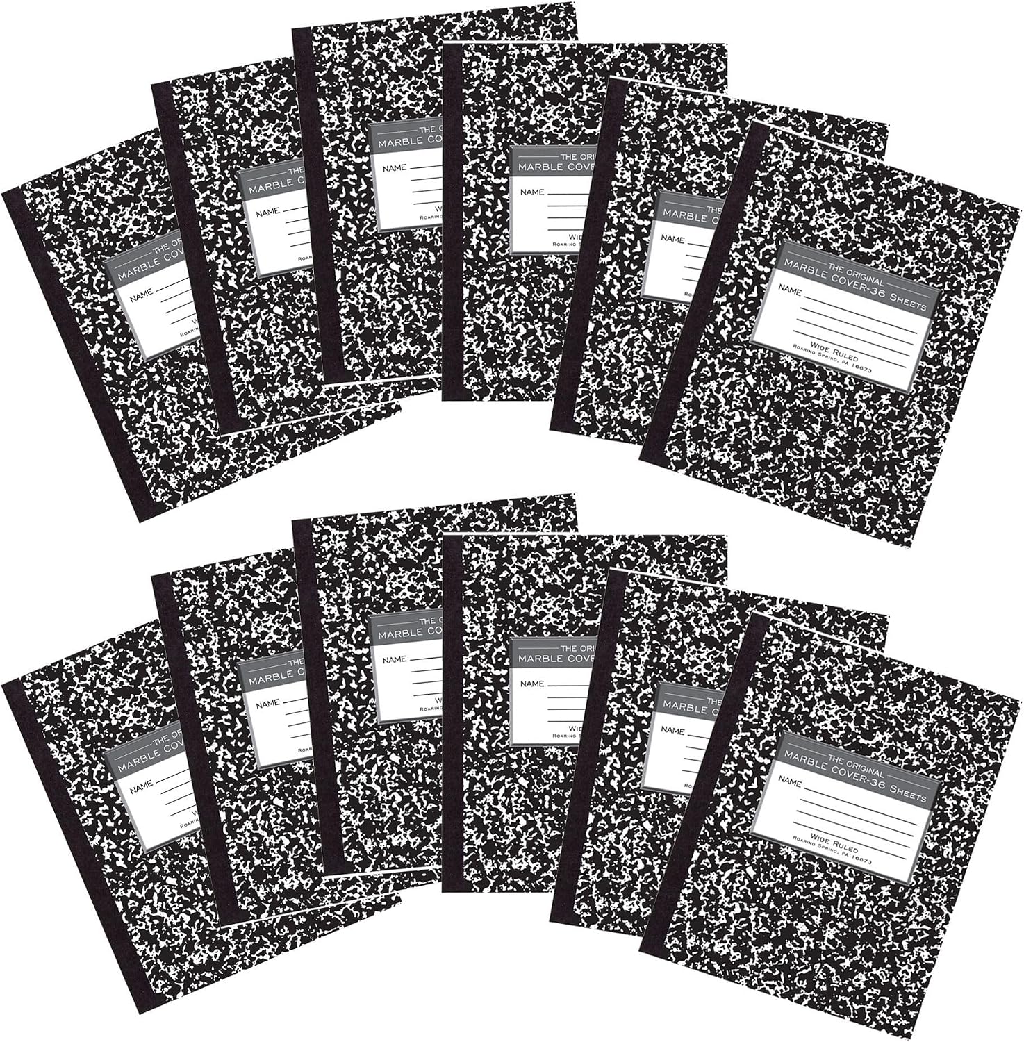 ROARING SPRING Flexible Cover Composition Notebook, 12 Books, Black Marble, Wide Ruled w/Margin, 48 Sheets (96 Pages), 8.5" × 7", Center-Sewn, Made in USA image 5