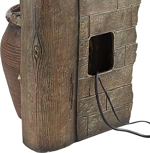 Miniatura 7 de Cuatro jarras de 39 1/4 pulgadas de alto, grande, rústica, decoración para interiores y exteriores, fuente de suelo de piedra sintética con luz LED