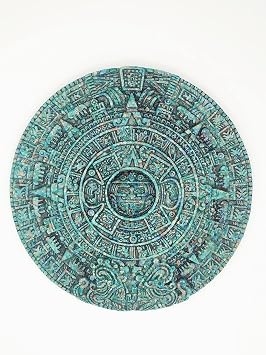 Generico Aztec stone wall calendar decor mayan sculpture green malachite Mexican souvenir handmade god Teotihuacan 6.8 in diameter - Weight 22 oz