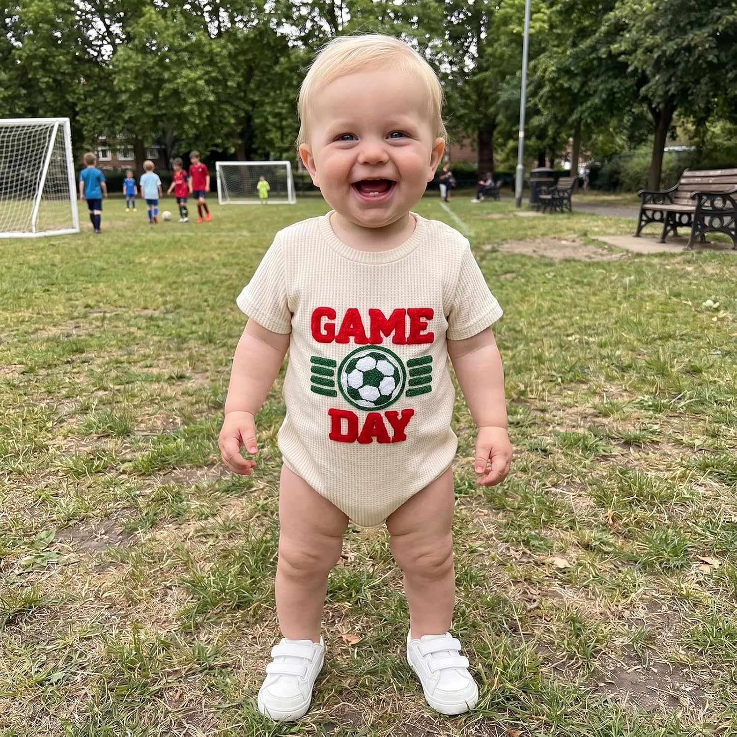 Amnnchya Newborn Baby Boy Girl Clothes Soccer Waffle One Piece Bubble Romper Infant Cute summer Jumpsuit For Boys Girls