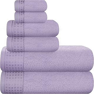 GLAMBURG Juego de 6 toallas 100% algodón ultrasuave, contiene 2 toallas de baño de 28x55 pulgadas, ligeras y de secado rápido, color morado