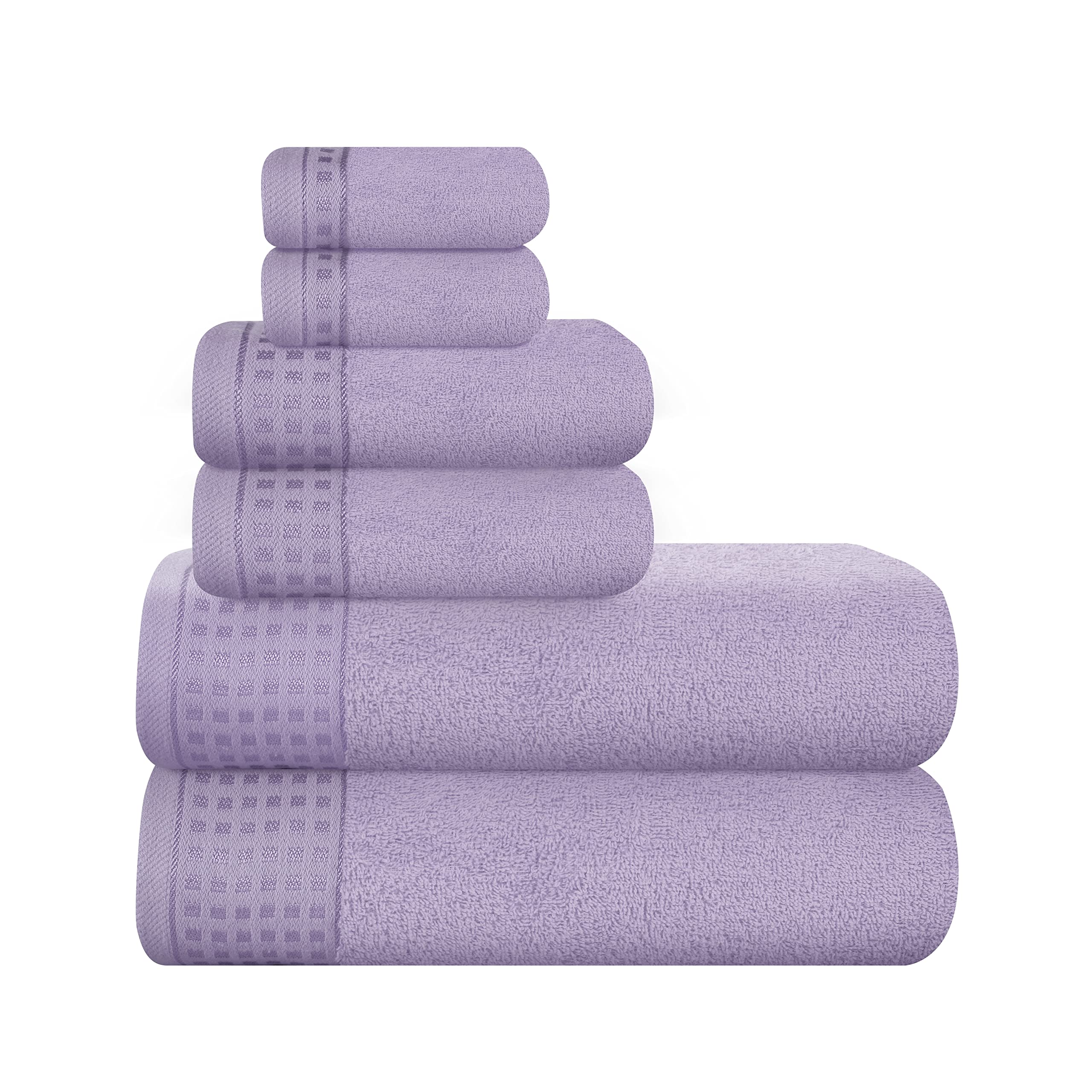 GLAMBURG 100% Cotton Ultra Soft 6 Pack Towel Set, Contains 2 Bath Towels 28x55 Inches, 2 Hand Towels 16x24 Inches &amp; 2 Wash Coths 12x12 Inches, Compact Absorbent Lightweight &amp; Quickdry - Purple