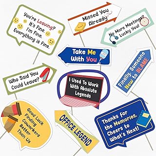 Farewell Coworker Photo Booth Kit - Going Away Party Decorations - Selfie Props with Sticks - 10pcs