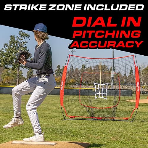 Miniatura 5 de GoSports Red de bateo y lanzamiento de béisbol de 7 x 7 pies con marco de lazo bolsa de transporte y zona de golpe adicional ideal para todos los
