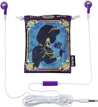 eKids Disney Princess Jasmine Earbud & in-Ear Headphones, Aladdin Wired Earbuds with Microphone, Ear Buds with Pouch for Fans of Aladdin Merch & Princess Jasmine Gifts