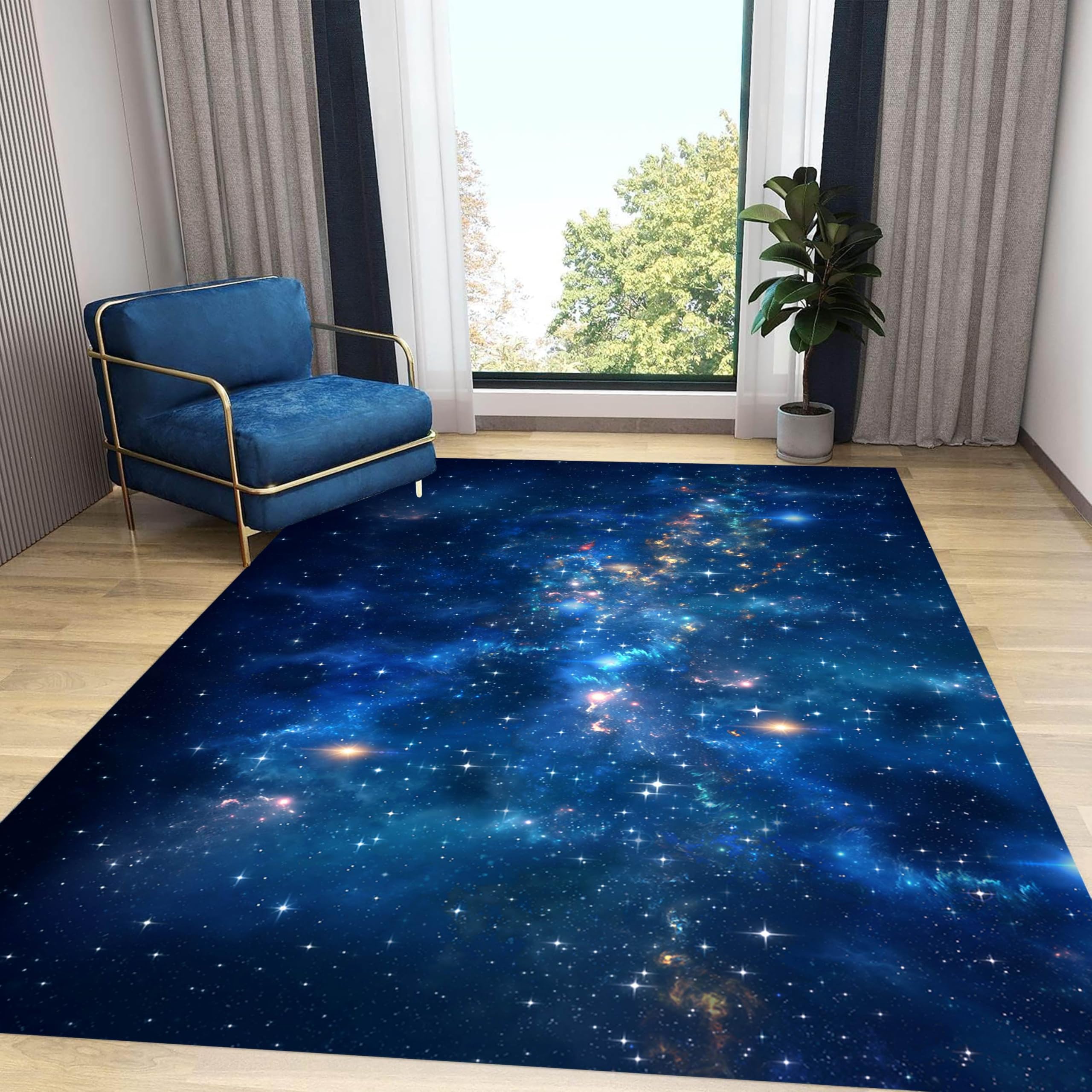 LHOMKCV Galaxy Kids Rug, 60x90cm, Starry Night Sky Nebula Stars Cosmic Design Throw Rugs, Breathable Stain Resistant Foldable Room Decor Flat Mat for Foyer Front Door