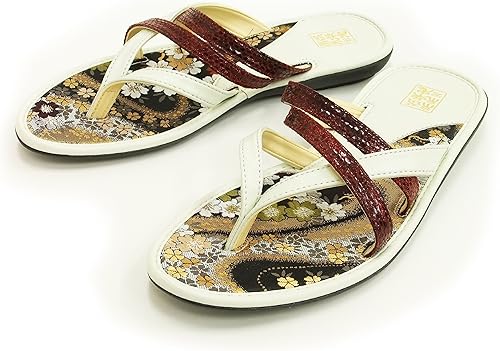 Amazon 絡繰魂 サンダル 和柄 フェイクレザー 桜柄金襴 メンズ オフ白 Ll 絡繰魂 ファッションサンダル