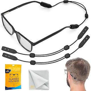 Glasses Strap Eyeglass Holder Band - No Tail Sunglasses Strap Sports for Men Women - Adjustable Eyeglasses Strap Lanyard 15” L - Anti Slip Eye Glasses Holders Around Neck Head 2 Pcs