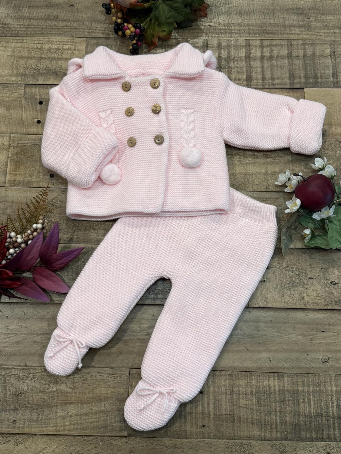 Baby Knit Outfit 2-Piece Set Jacket Footie Pants Boys Girls Warm Winter Infant Clothes - Made in Spain