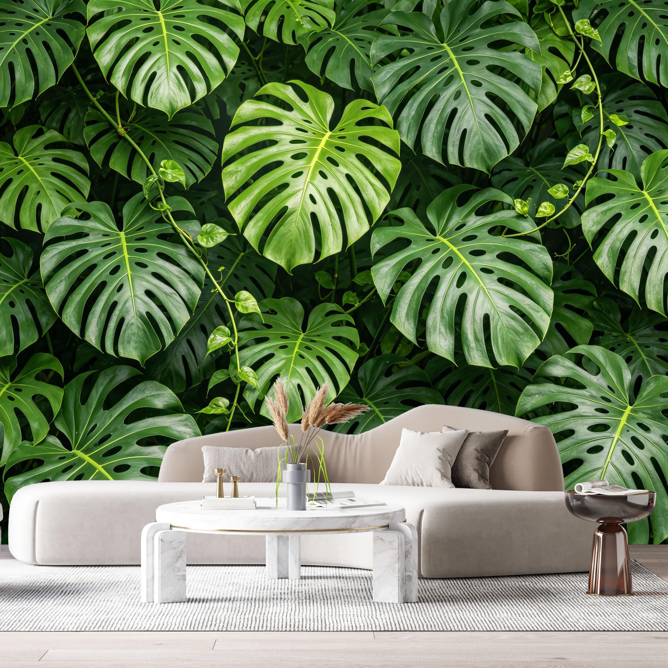 Custom Size Wall Murals Tropical Jungle Botanical Monstera Leaves Green Foliage SelfAdhesive Wall Fabric Removable Large Wallpaper for Photo Living Room