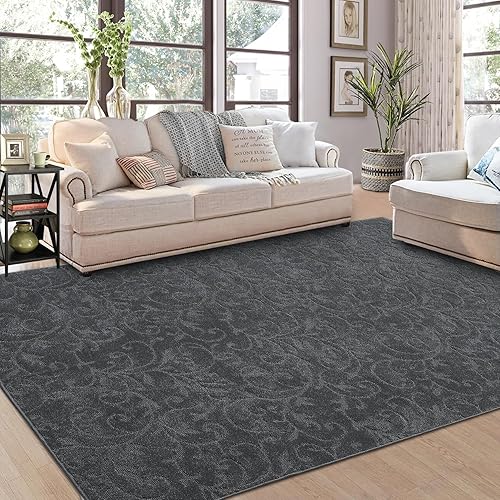 GlowSol Alfombra de felpa gruesa sólida de 8 x 10 pies, alfombra floral, resistente a las manchas, alfombra marroquí antideslizante para sala de