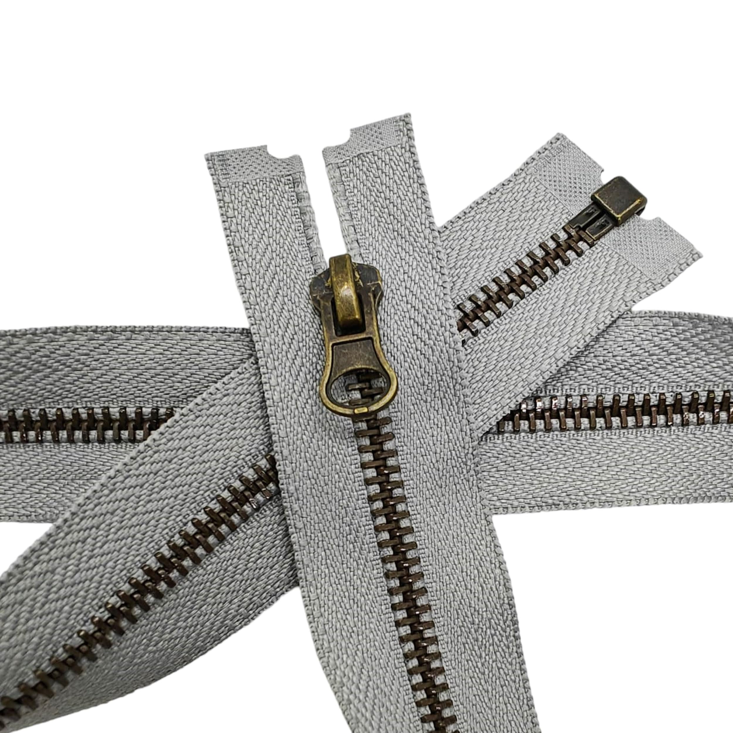 1pc Antique Brass Zip 70cm Open-End Fastener for Jackets Fleeces Heavy Duty Zipper with Metal Teeth Size #5 Single Puller (Silver Grey)