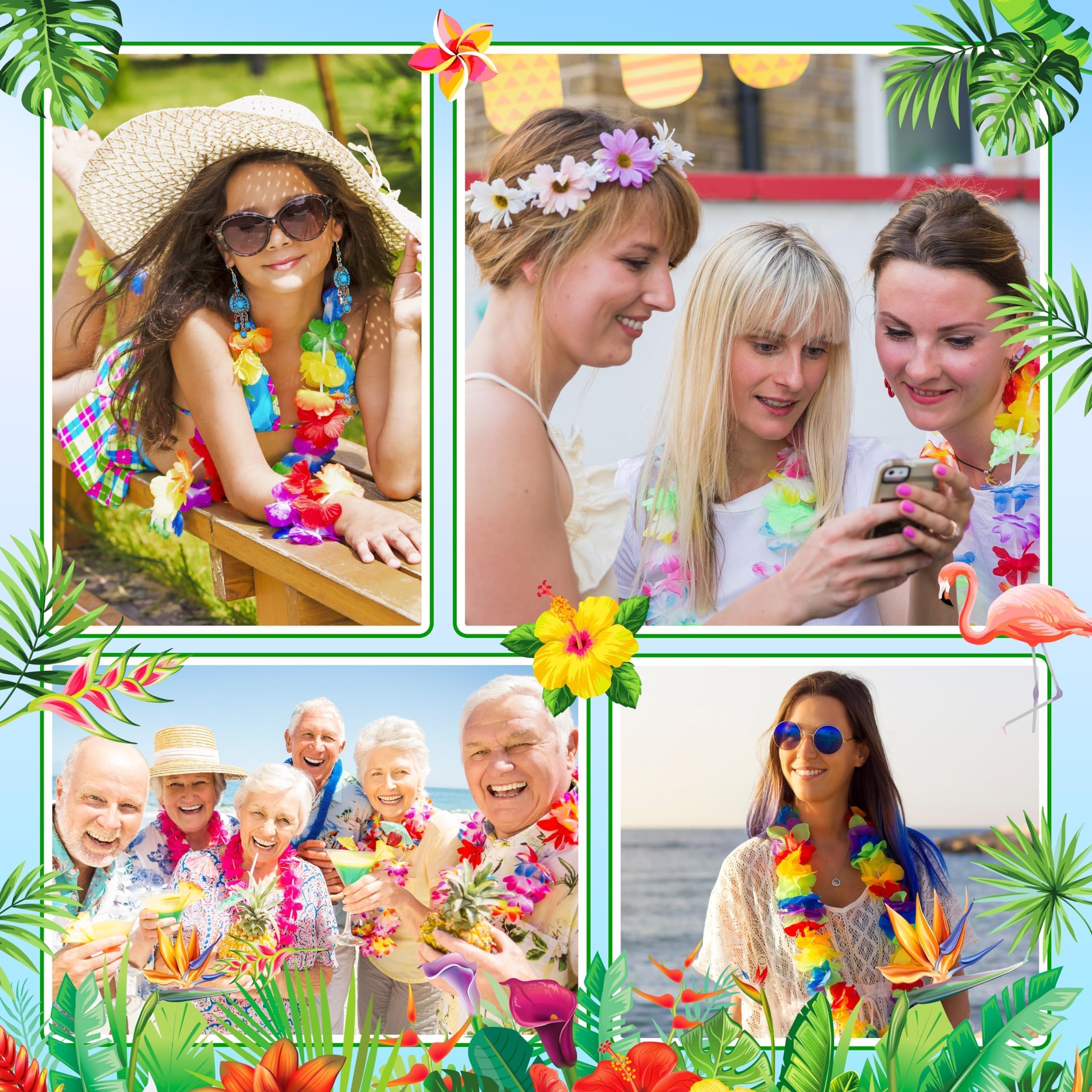Hawaiianische Lei-Halskette, tropisches Luau-Hawaii-Thema, Seidenblumen-Halskette, Partyzubehör für Strand, Urlaub, Hochzeit, Geburtstag, Party, Aloha-Sommerparty-Dekorationen