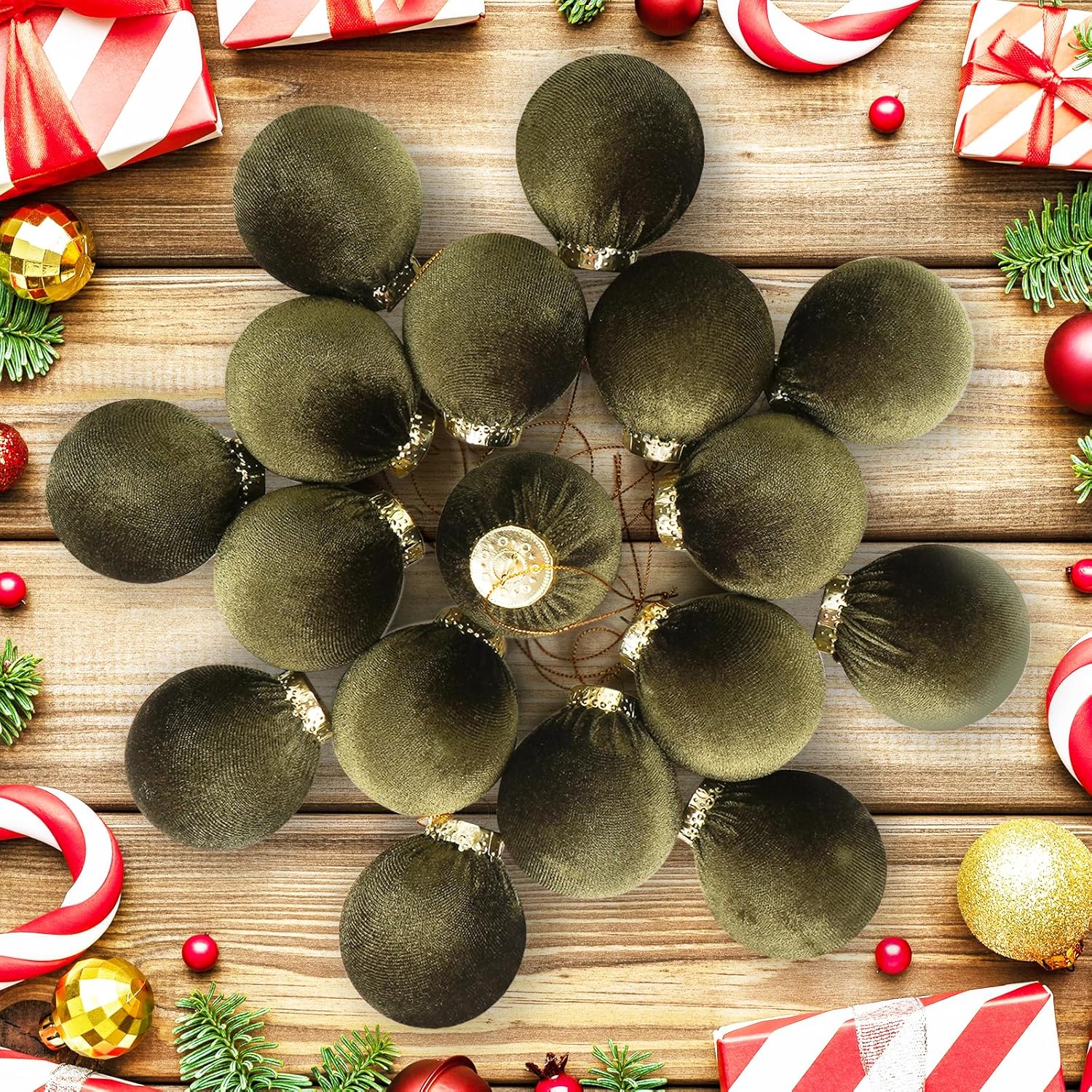 Christmas Tree Ornaments 16 Pcs Velvet Christmas Balls Bulk Flocked Christmas Tree Ball Ornaments for Holiday Wedding Party Christmas Tree Hangings (Green, 3.15Inch) 3.15Inch Green