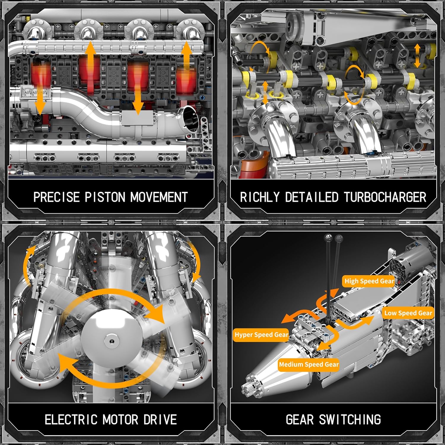 Mould King V8 Twin-Turbo Engine Model Kit That Runs, Mini Engines Building Blocks Set for Adults with Battery and Motor, Engineering Construction STEM Toy for Teens(2899 PCS)