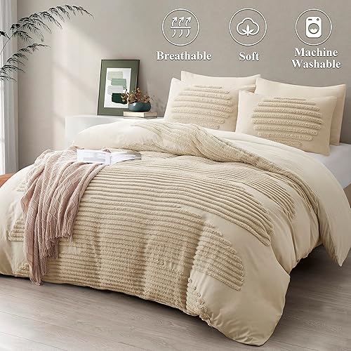 Miniatura 8 de BEDAZZLED Juego de funda de edredón de 5 piezas, tamaño matrimonialqueen, juegos de ropa de cama boho para el hogar moderno, fundas de edredón