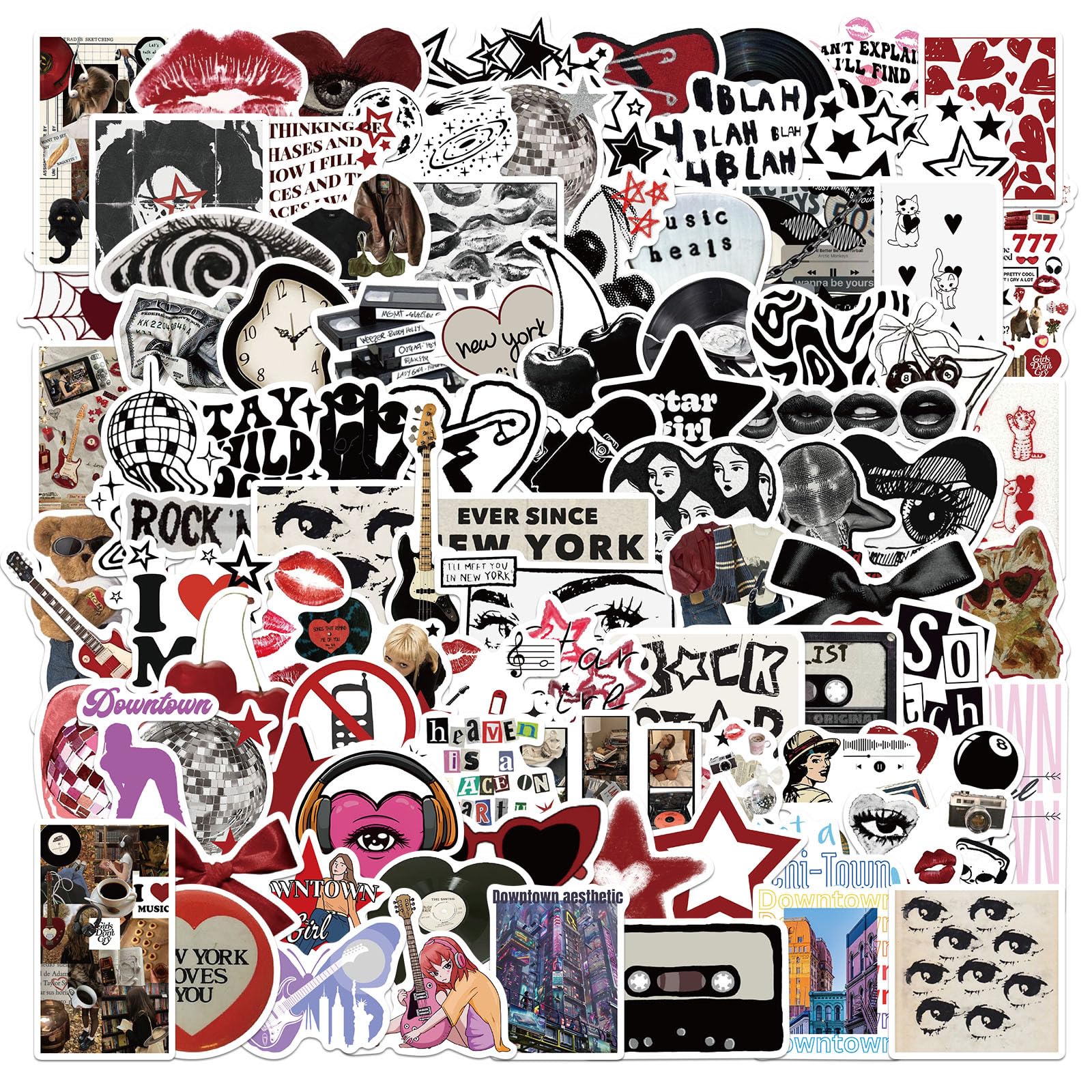100 Pezzi Stickers Aesthetic, Adesivi Scrapbooking, Adesivi Vintage Y2K, Adesivi Vinile Impermeabili, per Scrapbooking Laptop Bottiglia Skateboard Chitarra Journal Valigia Scooter