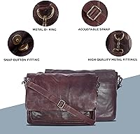 Vista 6 de Real Leather Messenger 16 Inch Vintage Briefcase Bag, Genuine Leather Satchel Bag Adjustable Shoulder Strap for Men & Women