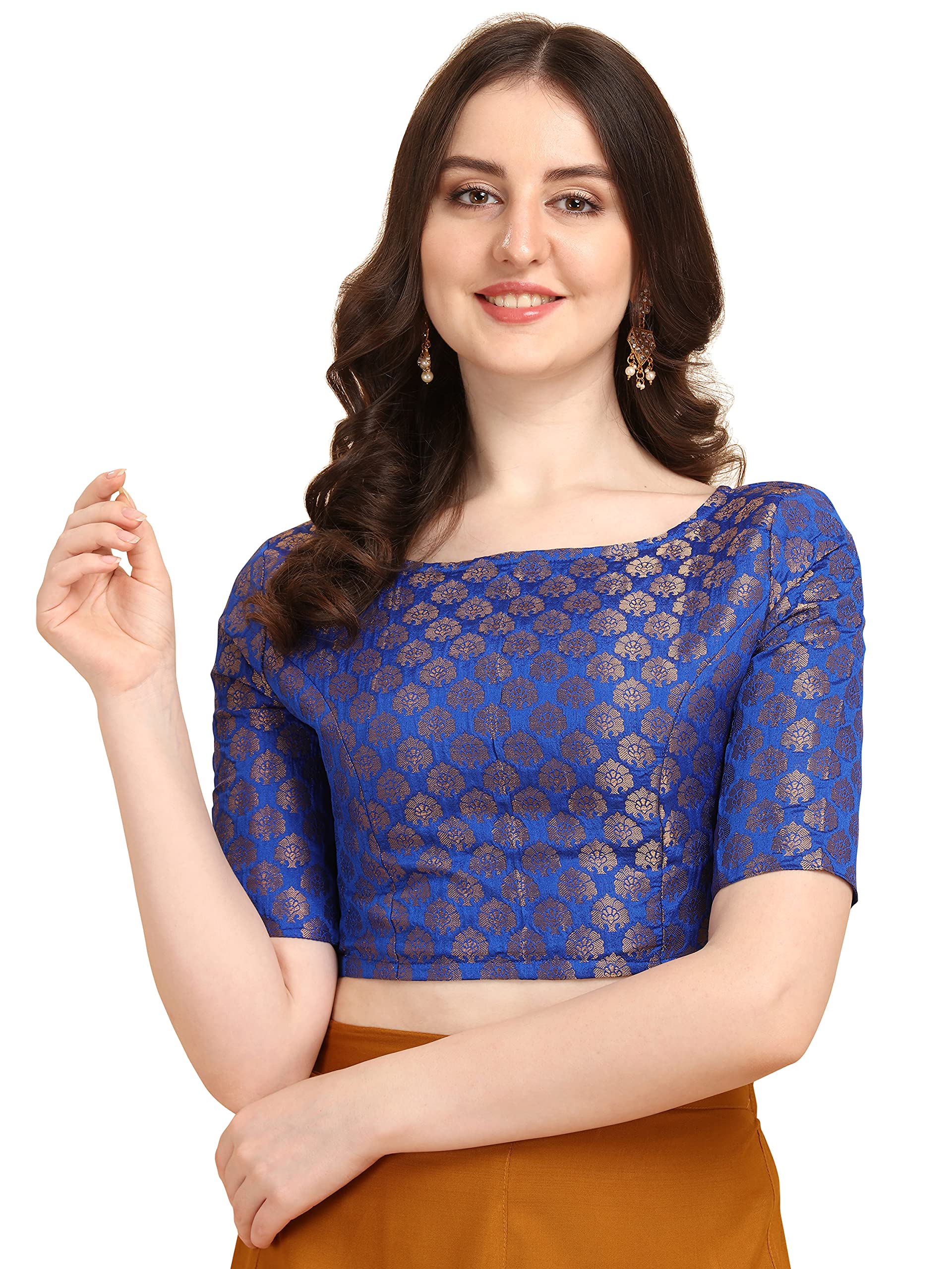 Oomph! Jacquard Blue Readymade Blouse For Women - Rbbl58Xl