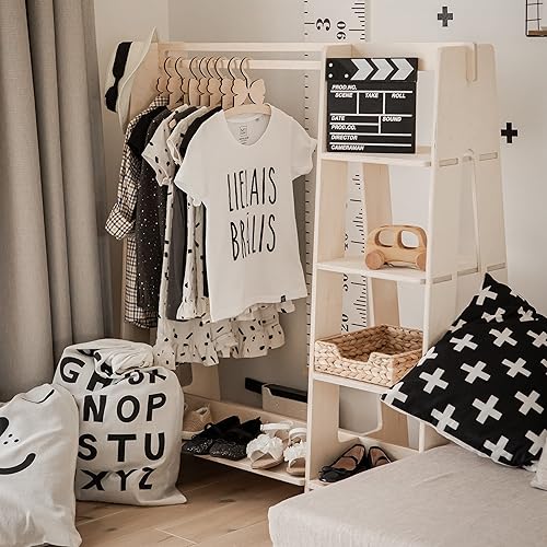 Miniatura 15 de Sweet Home from wood Armario infantil – Perchero de madera con riel colgante y estante de exhibición para niños – Muebles de vestir de bricolaje,