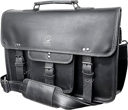 RUSTIC TOWN Bolso bandolera de cuero para hombre MaletĂn de cuero de grano completo para laptop, bolsa de viaje cruzada de oficina, Negro - RUSTIC TOWN Bolso bandolera de cuero para hombre MaletĂn de cuero de grano completo para laptop, bolsa de viaje cruzada de oficina, Negro -