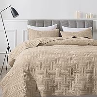 Vista 1 de Juegos de ropa de cama acolchados beige tamaño Queen con fundas de almohada, colcha cubrecama ligera y suave color crema tostado, manta acolchada