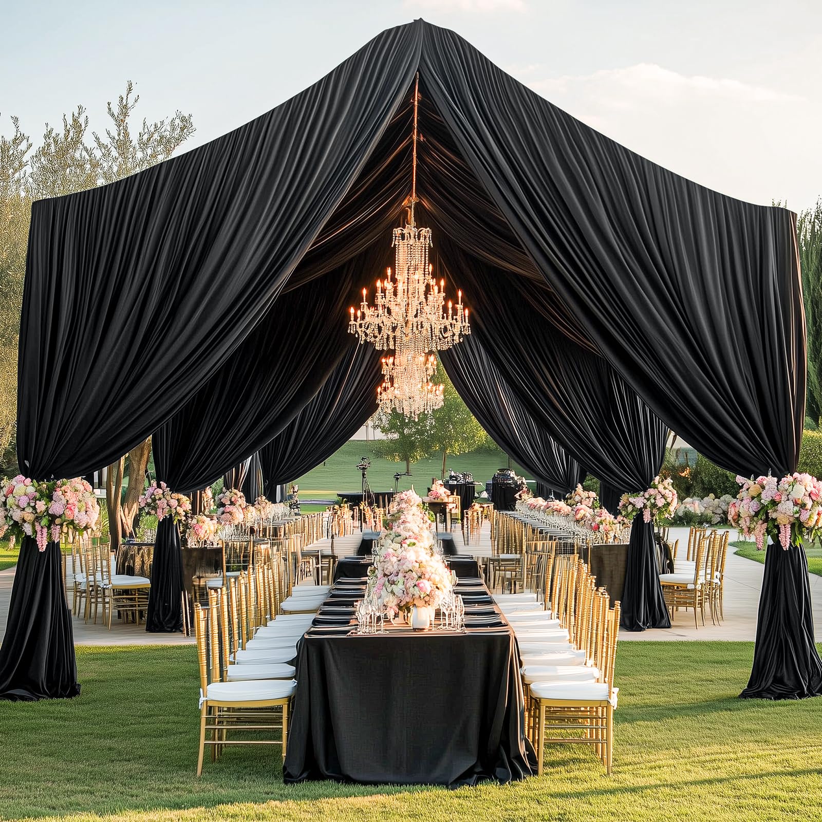 Cortinas de Techo Negras de 10 pies x 20 pies para Fiestas de Boda, poliéster Grueso sin Arrugas, 6 m, Extra Largo, Cortinas de Techo Negras, Cortinas de Arco para decoración de Fiesta de